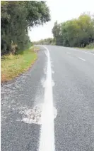  ??  ?? An Eskdale resident is unhappy over the recent paint job by roadmarker­s on State Highway 5. “It’s not good — it’s messy,” he says.