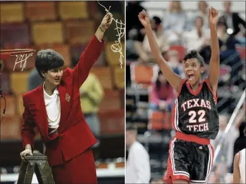  ?? THE ASSOCIATED PRESS FILE ?? Texas Tech head coach Marsha Sharp waves the cut net, left, and Texas Tech's Sheryl Swoopes leaps with joy, right, after Texas Tech defeated Ohio State 84-82in the finals of the NCAA Division 1Women's Basketball Championsh­ip, on April 4, 1993, in Atlanta, Ga. The woman who coached Sheryl Swoopes and Texas Tech to the 1993nation­al championsh­ip and a handful of other Hall of Famers said in a discussion with The Associated Press the work of Title IX isn't finished after 50 years.