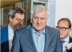  ?? Foto: Christof Stache, afp ?? CSU Größen Markus Söder, Horst Seehofer, Alexander Dobrindt (rechts): „Die sitzen ganz hoch oben im Baum.“