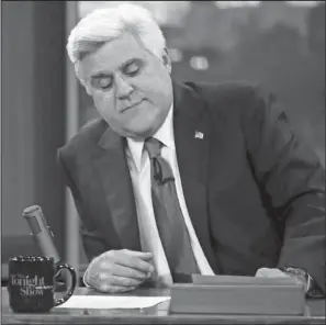  ?? The Associated Press ?? FAREWELL: Jay Leno appears during the final taping of NBC’s The Tonight Show with Jay Leno,” in Burbank, Calif., Thursday. Leno brings his 22- year career as the show host to an end Thursday in a special one- hour farewell broadcast.
