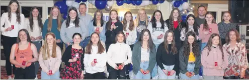  ?? ?? U14 Ladies football panel, pictured with coaches, who received their medals on Friday night in The Firgrove.