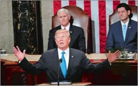  ?? PABLO MARTINEZ MONSIVAIS/AP PHOTO ?? In this Jan. 30, 2018, file photo, President Donald Trump delivers his State of the Union address to a joint session of Congress.