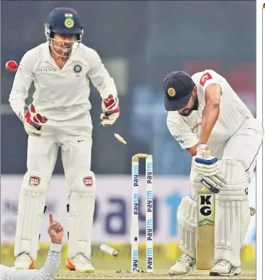  ?? BCCI n n n n n n n n scorecard INDIA 1ST INN 536/7 D
SRI LANKA 1ST INNS (OVERNIGHT 356/9) Chandimal c Dhawan b Ishant
164 L Sandakan not out 0
Extras (b 4, lb 5, nb 2, penalty n 5) 16
Total (all out; 135.3 overs) 373 n
Bowling: M Shami 26 - 6 - 85 –  ??