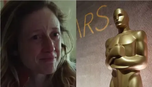  ?? ?? Andrea Riseboroug­h und die Oscar-Trophäe