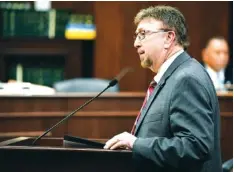  ?? AP FILE PHOTO/GEORGE WALKER IV ?? Rep. David Byrd speaks about a bill in Nashville. Byrd, who is accused of sexual misconduct, is denying he was asked by Republican Gov. Bill Lee not to run for re-election next year.