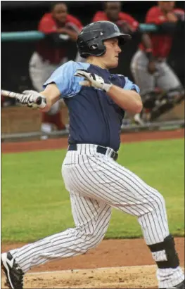  ?? GREGG SLABODA — TRENTONIAN PHOTO ?? Billy McKinney, who joined the Thunder on Thursday, bats against Altoona. The 21-year-old outfielder was one of four players the Yankees received Monday from the Cubs in exchange for relief pitcher Aroldis Chapman.