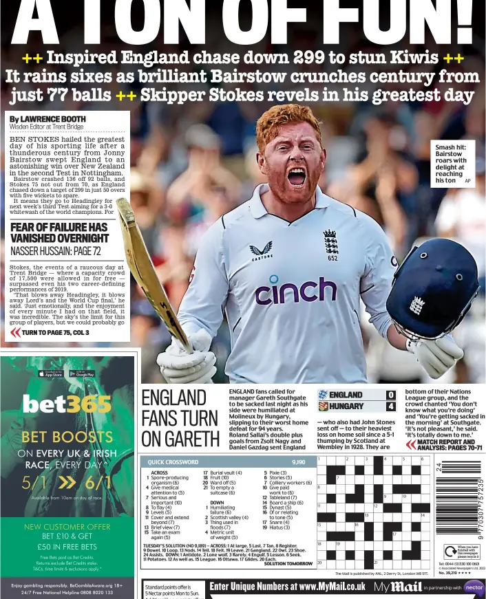  ?? AP ?? Smash hit: Bairstow roars with delight at reaching his ton
