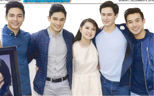  ??  ?? Left: Barbie Forteza, Walk of Fame star and lead star of the upcoming GMA primetime soap has no qualms about her ‘dual persona.’ She does drama and comedy on TV, while culturally-rooted narratives in movies. Above: With co-stars (from left) Jak...