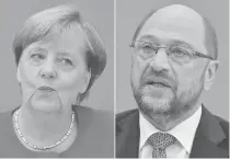  ?? AFP FILE PHOTO ?? German Chancellor Angela Merkel (L) and Martin Schulz.