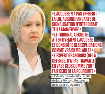  ?? PHOTO D’ARCHIVES, STEVENS LEBLANC ?? La policière Isabelle Morin en mai dernier lors de son procès pour conduite dangereuse.