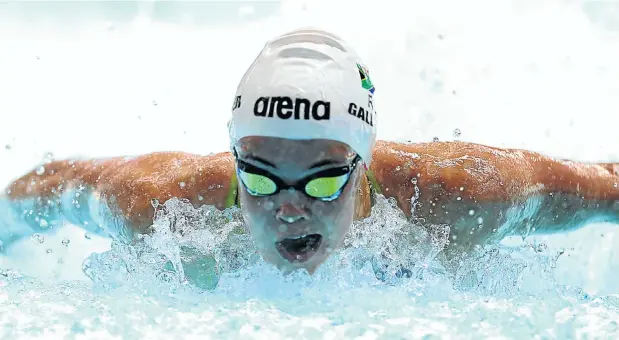  ?? Picture: Thuli Dlamini ?? Erin Gallagher smashed her 100m butterfly best time at the KwaZulu-Natal Premier Champs and Commonweal­th Games trials at the Kings Park pool in Durban yesterday morning.