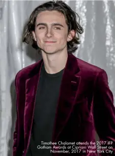  ??  ?? Timothee Chalamet attends the 2017 IFP Gotham Awards at Cipriani Wall Street on November, 2017 in New York City