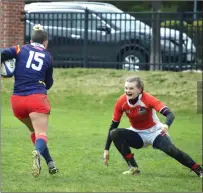  ?? Submitted photo ?? Former St. Raphael softball All-Stater Janelle Kern (left) is excelling in a new sport - rugby. The Pawtucket native is headed to Pittsburgh this weekend to play for a national title.