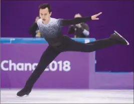  ?? The Canadian Press ?? Canada’s Patrick Chan performs his short program in the men’s portion of the figure skating team competitio­n at the Pyeonchang Winter Olympics on Thursday in Gangneung, South Korea. Chan placed third with a score of 81.66 points.