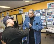  ?? Nathan W. Armes For The Times ?? WELLINGTON WEBB, right, former mayor of Denver, endorsed Michael R. Bloomberg and visited the candidate’s field office in Wheat Ridge, Colo.