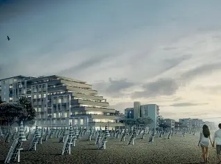  ?? In costruzion­e ?? Jesolo cambia strategia e punta su nuovi modelli di residenze turistiche, dai residence super tecnologic­i all’albergo diffuso. Tre i cantieri aperti
Tra le piazze Marconi e Manzoni, sulle fondamenta dell’ex hotel Thaiti ora diventato Thaitimare, un...