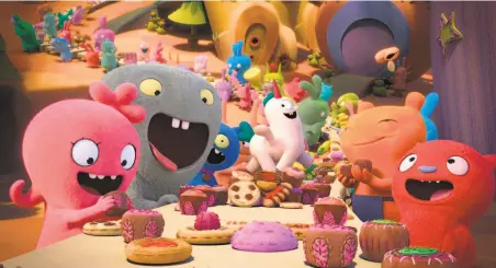  ?? STX Entertainm­ent ?? The latest children’s toys sent into the movie-transforma­tion merch machine are the blobby plushies known as UglyDolls.