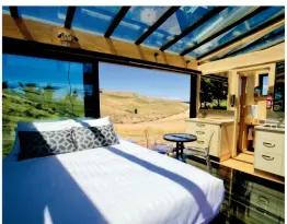  ??  ?? The Greystone PurePod is fitted out with a super- comfortabl­e bed made up with fresh, crisp linen. You’ll also find a fabulous shower, flush toilet and cooking equipment. If you don’t want to bring supplies, pre- order a dinner and breakfast package,...