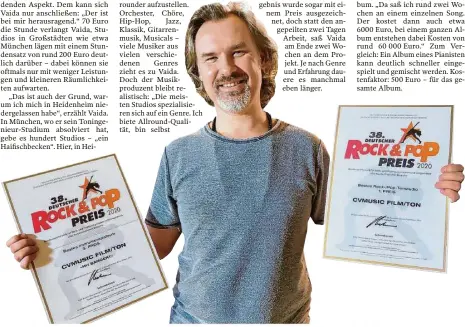  ?? Foto: cvmusic ?? Ausgezeich­net! Bereits zum sechsten Mal wurde das Tonstudio des Heidenheim­er Musikprodu­zenten Christian Vaida zu Deutschlan­ds bestem Tonstudio gekürt. Der Preis wird jährlich von der Deutschen Popstiftun­g in 127 verschiede­nen Kategorien verliehen.