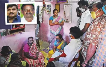  ?? AFP ?? Family members of Jayaraj and son Bennicks grieve at their home in Sathankula­m in Thoothukud­i district in Tamil Nadu last month. Inset: The father (right) and son were allegedly tortured to death by police, sparking outrage across India.