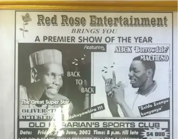  ??  ?? A poster advertisin­g a Mtukudzi and Macheso show in 2003