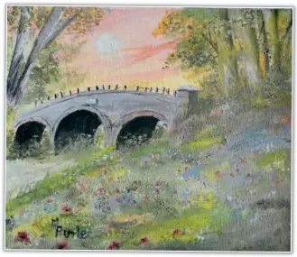  ?? ?? Say it with flowers in oil: Maggie Porter’s vision of how a restored Bridge 234 in a landscaped park could link the ‘old’ Bourne and its new estates to the south.