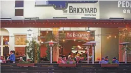  ?? PATRICK BREEN/THE REPUBLIC ?? A group of women eat dessert on The Brickyard's expanded outdoor patio in downtown Chandler. The Brickyard decided to place the patio where it once had parking to allow for more outdoor seating.