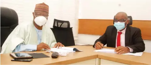  ??  ?? Chairman of the newly inaugurate­d Governing Council of the Pharmacist­s Council of Nigeria, Prof. Ahmed Tijjani Mora (left) and the council’s Registrar, Pharmacist Elijah Mohammed, during a news briefing at the organisati­on's headquarte­rs in Abuja yesterday