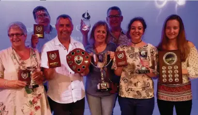  ??  ?? ●● Bollington Festival Players at Cheshire Theatre guild award winners - Kath Portlock, costumes, Nigel Wells, director, Anthony Davies, Dame, Diane McIntyre, director, Craig Harris, director, and Lauren Wells, cast.