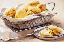  ?? LAURA CHASE DE FORMIGNY/FOR THE WASHINGTON POST ?? Vegan Sweet Potato Coconut Biscuits have a beautiful light orange hue from the sweet potatoes and a hint of fall flavor from the spices.