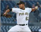  ?? JUSTIN BERL – GETTY IMAGES ?? Jose Quintana pitched six shutout innings to beat the visiting Los Angeles Dodgers on Monday night and earn the first victory by a Pittsburgh Pirates starting pitcher this season.