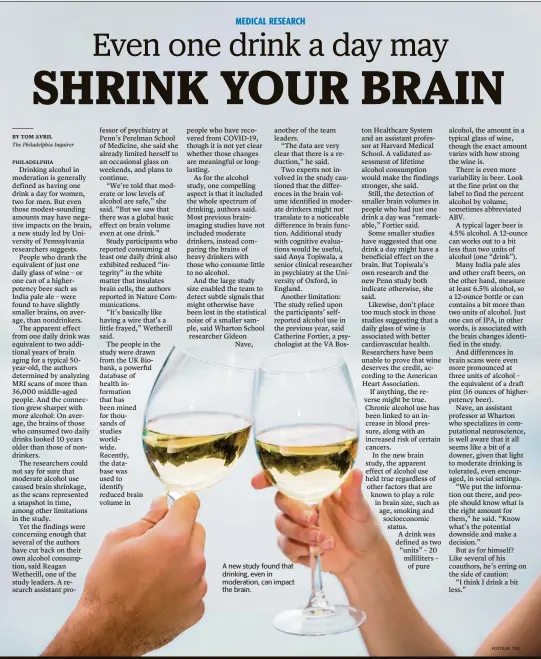  ?? FOTOLIA TNS ?? A new study found that drinking, even in moderation, can impact the brain.