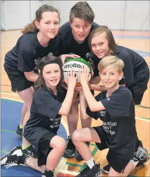  ??  ?? NEXT GENERATION: Horsham Amateur Basketball Associatio­n players, back, Zahra Johns, Hugh Dougherty and Jasper James; and front, Zak Smith and Rory Cameron are off to the 2017 Basketball Victoria Country Jamboree in Echuca. Picture: PAUL CARRACHER