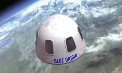  ??  ?? The auction winner will join the Bezos brothers in a Blue Origin capsule for the flight next month. Photograph: AP