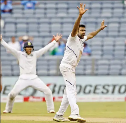  ??  ?? Ravichandr­an Ashwin in action on day three of the second Test match between India and South Africa at Maharashtr­a Cricket Associatio­n Stadium in Pune on Saturday.