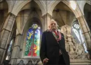  ?? VICTORIA JONES — POOL VIA AP ?? British artist David Hockney stands in front of The Queen’s Window, a new stained glass window at Westminste­r Abbey, London, designed by David Hockney and revealed for the first time on Wednesday.