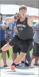  ?? Scott Herpst ?? Ridgeland’s Logan Montgomery winds up for a throw during the Region 7-AAAA shot put finals at Southeast Whitfield last Monday. Montgomery swept the shot put and the discus with a longest throws in Class AAAA this season, according to stats compiled by Ga.Milesplit.com.
