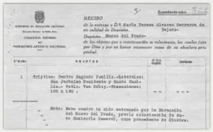  ??  ?? Arriba, expediente de entrega en depósito a la marquesa de Arnuossa de un tríptico de Van Orley, propiedad de Ricardo Baeza. Abajo, a la izquierda, «Dos majas en un balcón» y, a la derecha, «San José y el Niño», atribuida a Alonso Cano. Ambas obras también fueron entregadas en depósito a María Teresa Álvarez y Herreros de Tejada