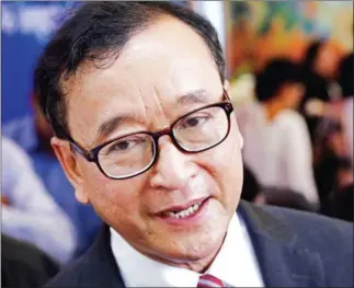  ??  ?? Sam Rainsy has been criticised for ordering the removal a CNRP supporter from a public forum in San Jose in the US, whom he accused of asking pointless and mocking questions.