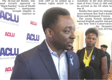  ??  ?? Bamba speaks to media at the The ACLU Foundation of Southern California Annual Luncheon in downtown Los Angeles recently, where he received the organisati­on’s Courageous Advocate Award. — AFP photo