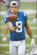  ?? AP file photo ?? Colts punter Rigoberto Sanchez warms up on the field before a game against the Bengals on Oct. 18.