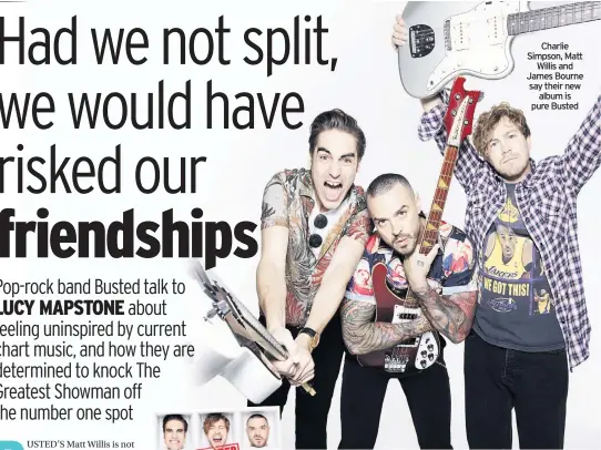  ??  ?? Charlie Simpson, Matt Willis and James Bourne say their new album is pure Busted