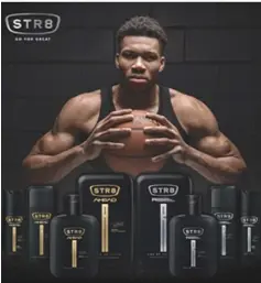 ??  ?? THE new STR8 Fragrance Collection takes cue from the journey of the NBA superstar Giannis Antetokoun­mpo of the Milwaukee Bucks.