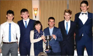  ??  ?? Killorglin U-18 Minor Boys overall winners 2016. This perpetual trophy was presented by Mrs Coakley, whose son Gearoid was tragically killed a number of years ago and whom the trophy is named after. She presented the trophy to David Hussey – Cox of the...