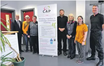  ?? 01_B50cap03 ?? Among those at the launch of the new Arran CAP were, left to right, CAP adviser Alan Simpson, community councillor Julie Graham, Brodick Co-op manager Liz McLean, PC Sam Davison, community councillor Liz Evans, Arran High deputy head Suzie Dick and Sgt Dougie Robertson.