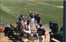  ?? ANDREW ROBINSON — FOR MEDIANEWS GROUP ?? Montgomery Twp. huddles up before its Connie Mack State Championsh­ip game on Saturday.