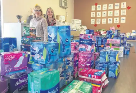  ?? BRENDAN AHERN/THE NEWS ?? Ellen Fanning and Elaine White of the United Way Pictou County with this year’s donations to Tampon Tuesday.