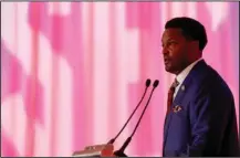  ?? The Associated Press ?? HOT SEAT: Texas A&M NCAA college football coach Kevin Sumlin speaks during the Southeaste­rn Conference's annual media gathering on Wednesday in Hoover, Ala.