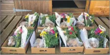  ??  ?? Boxes of flowers, fruit, vegetables and herbs produced weekly at the community land initiative.