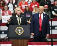  ?? MIKE MCCARN — THE ASSOCIATED PRESS FILE ?? On March 2, Sen. Thom Tillis, R-N.C., speaks during a campaign rally for President Donald Trump in Charlotte, N.C. Tillis, facing a competitiv­e North Carolina reelection contest, “is looking forward to campaignin­g” with Trump, Tillis’ spokespers­on said.